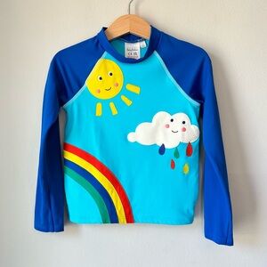 Mini Boden Rainbow Sun Applique Blue Rashguard Size 3-4Y